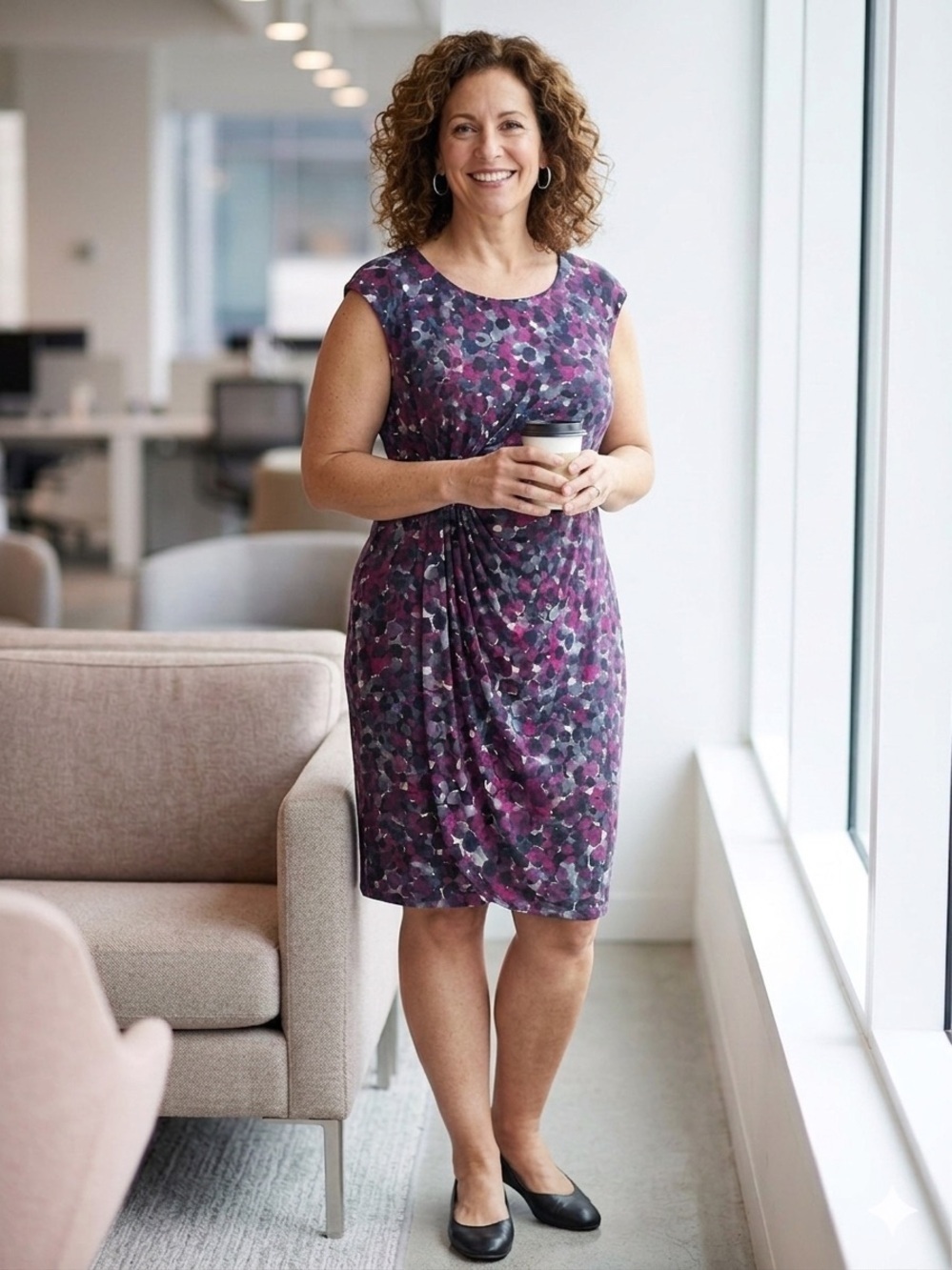Laura Plus Bright Pink & Plum Abstract Print Dress